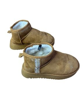 Classic Brown Suede Mini Boots Faux Fur Lined Women's Size 7